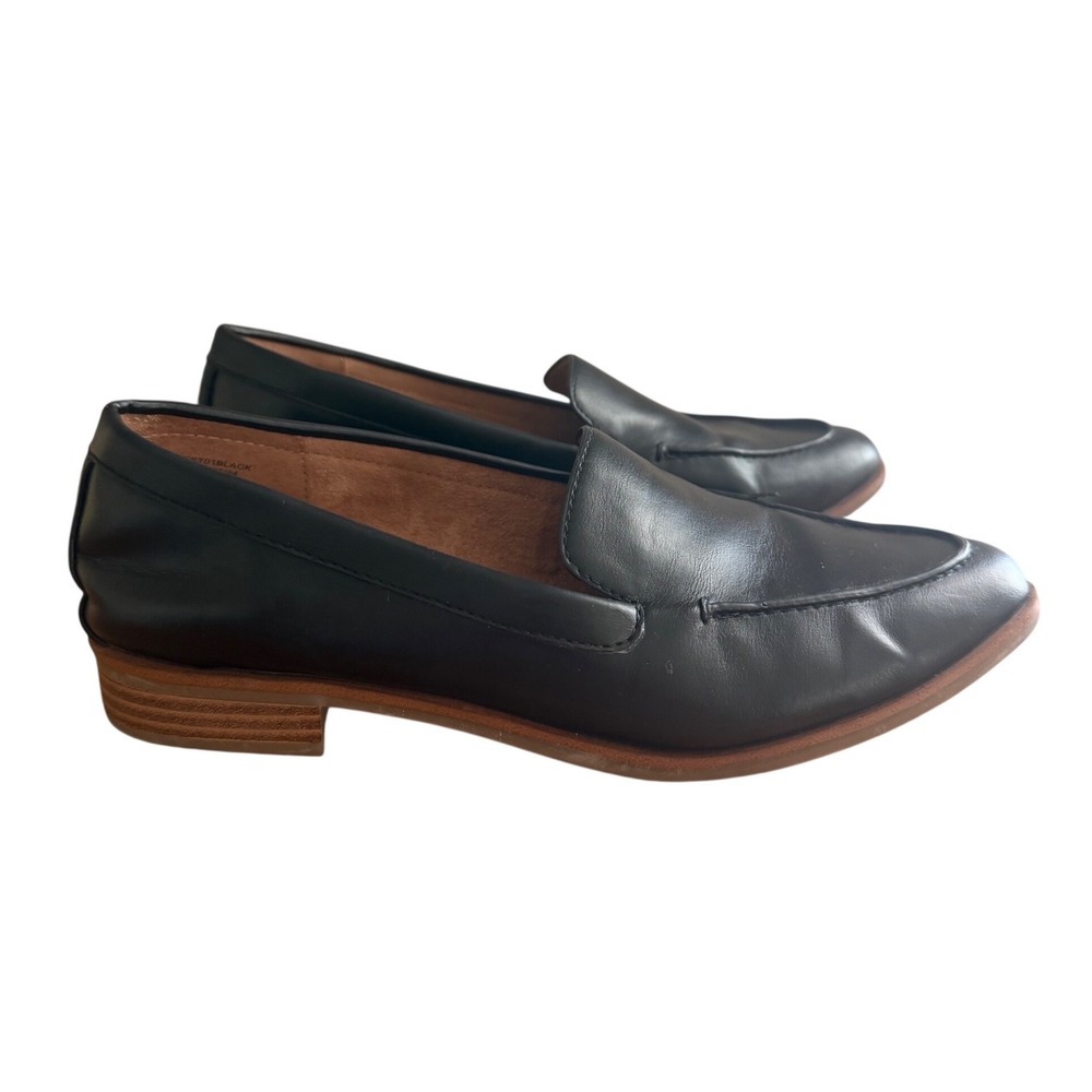 Aerosoles Loafers Women 7.5 Black Faux Leather Almond Toe Slip On Flats‎ Shoes